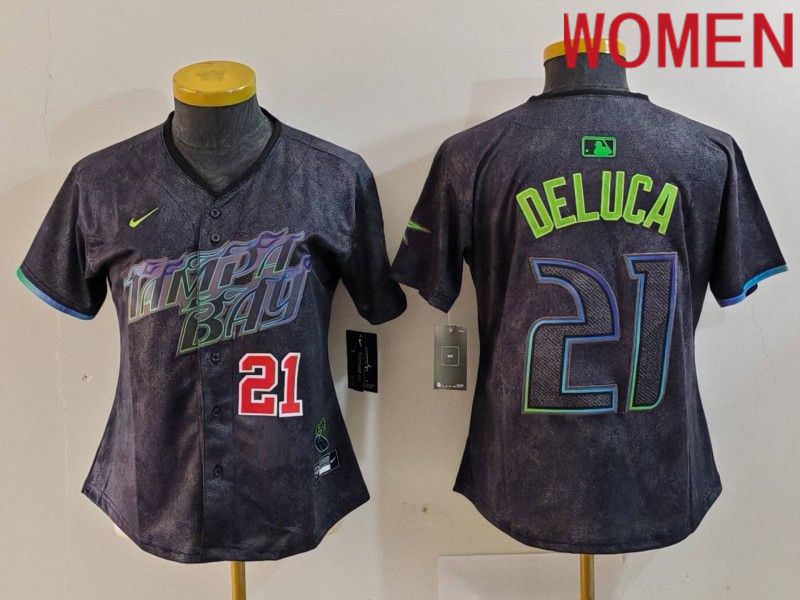 Women Tampa Bay Rays #21 Deluca Black City Edition Nike 2024 MLB Jersey style 3